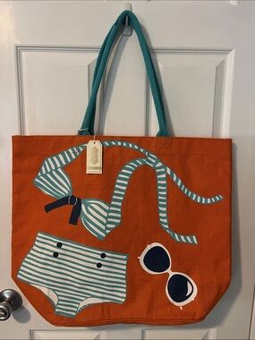Mud Pie Orange Tote with Teal Accents and Nautical Print